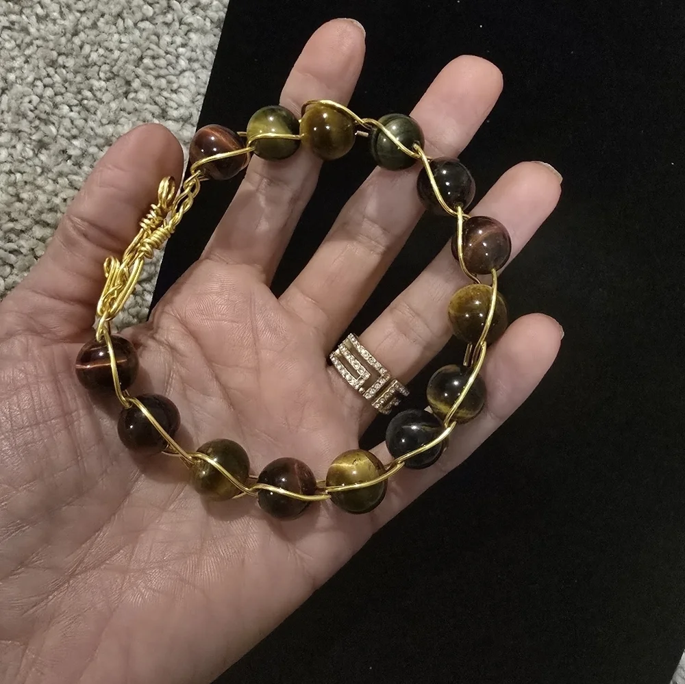 Spiritual Tiger EyeGold Wire Wrapped Stone Bracelet